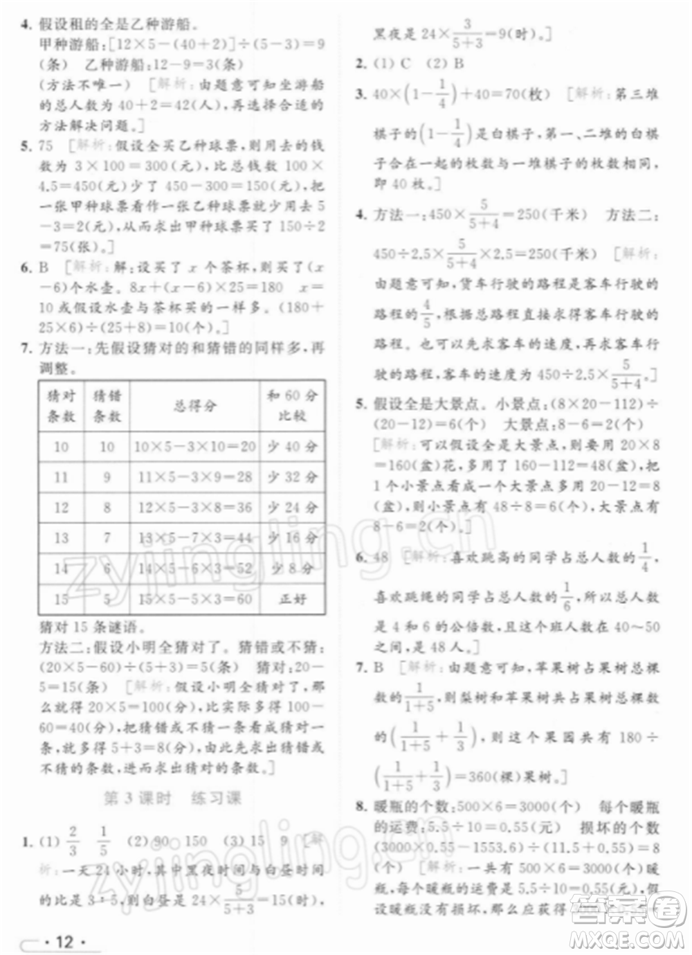 北京教育出版社2022亮點(diǎn)給力提優(yōu)課時(shí)作業(yè)本六年級(jí)數(shù)學(xué)下冊(cè)江蘇版參考答案