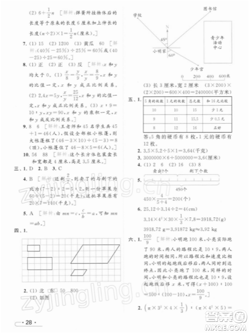 北京教育出版社2022亮點(diǎn)給力提優(yōu)課時(shí)作業(yè)本六年級(jí)數(shù)學(xué)下冊(cè)江蘇版參考答案