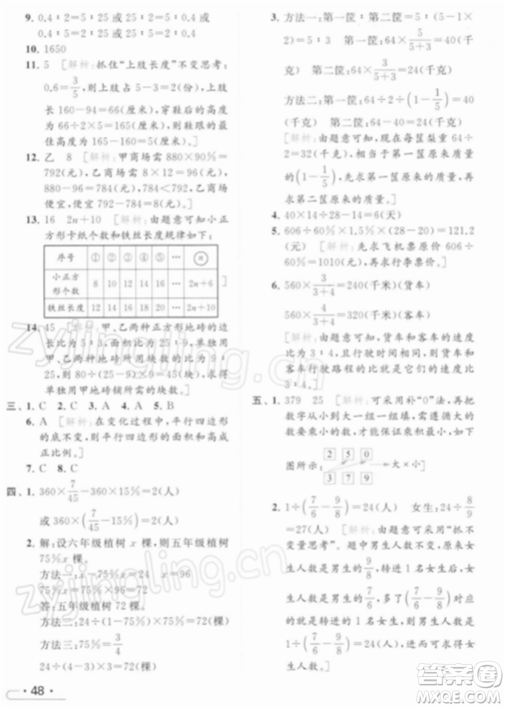 北京教育出版社2022亮點(diǎn)給力提優(yōu)課時(shí)作業(yè)本六年級(jí)數(shù)學(xué)下冊(cè)江蘇版參考答案