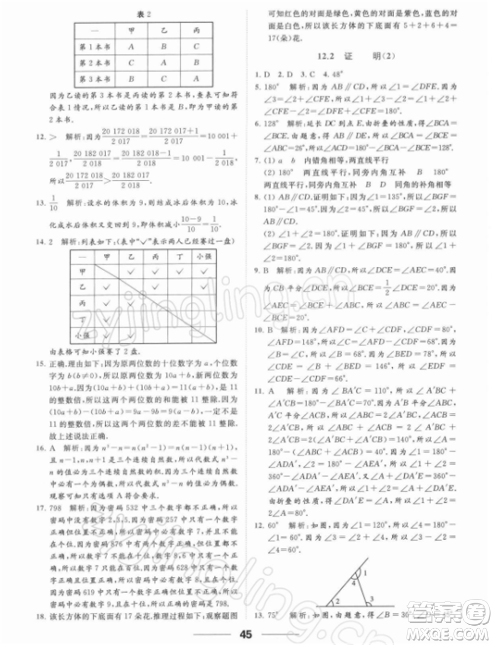 云南美術(shù)出版社2022亮點(diǎn)給力提優(yōu)課時(shí)作業(yè)本七年級(jí)數(shù)學(xué)下冊(cè)蘇科版參考答案