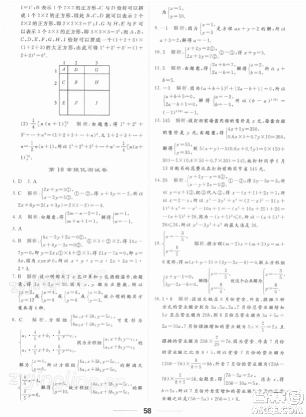 云南美術(shù)出版社2022亮點(diǎn)給力提優(yōu)課時(shí)作業(yè)本七年級(jí)數(shù)學(xué)下冊(cè)蘇科版參考答案