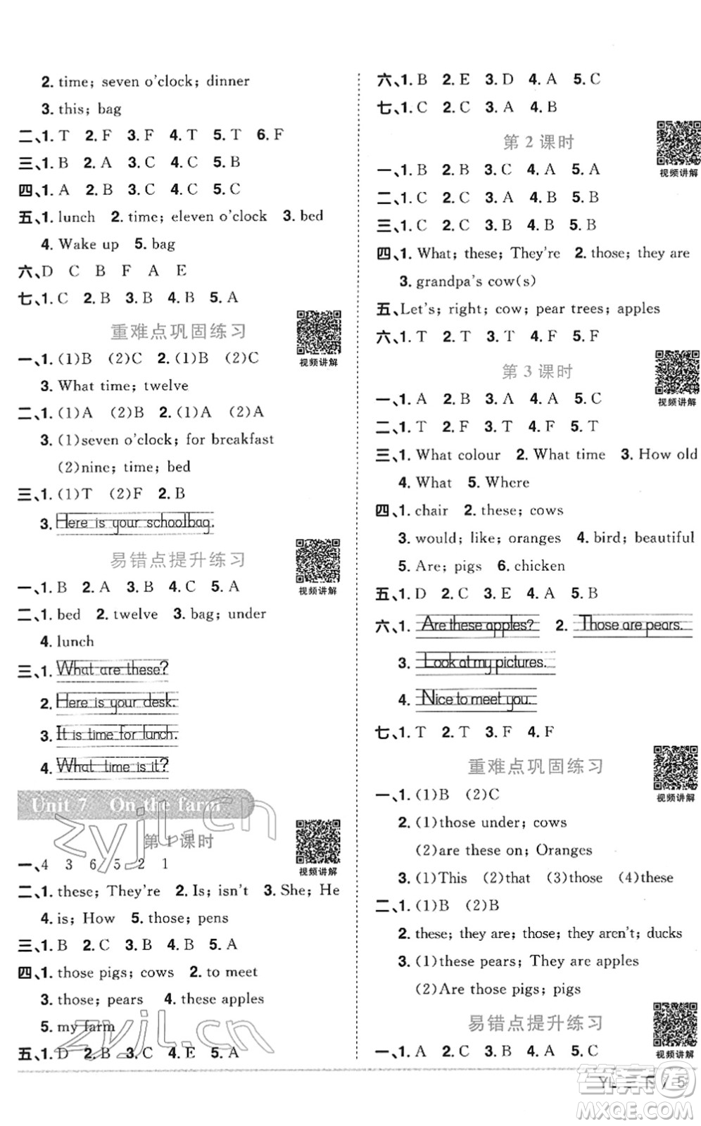 江西教育出版社2022陽光同學課時優(yōu)化作業(yè)三年級英語下冊YL譯林版答案