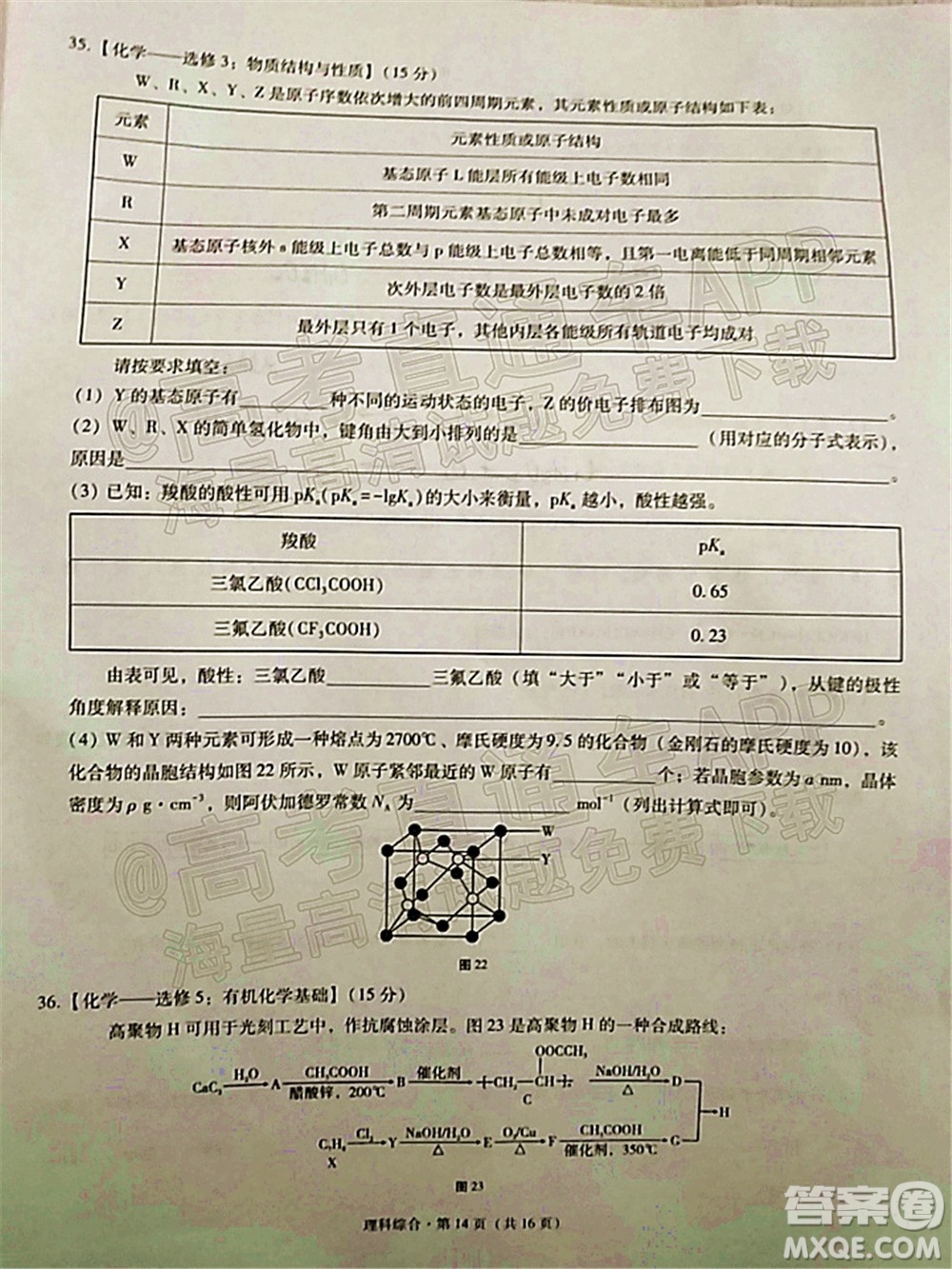 貴陽市五校2022屆高三年級聯(lián)合考試五理科綜合試題及答案