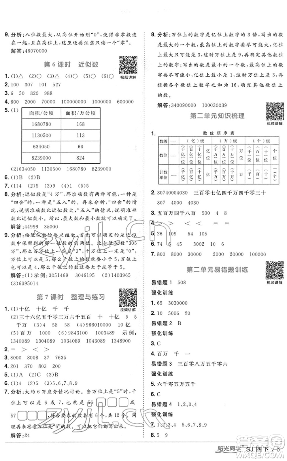 江西教育出版社2022陽光同學(xué)課時(shí)優(yōu)化作業(yè)四年級(jí)數(shù)學(xué)下冊(cè)SJ蘇教版答案