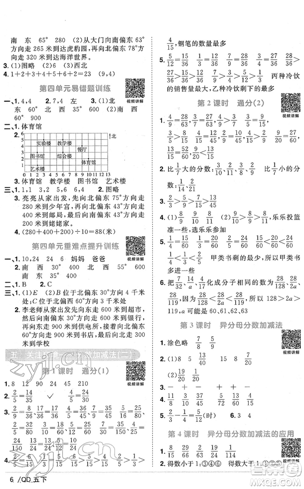 江西教育出版社2022陽光同學課時優(yōu)化作業(yè)五年級數(shù)學下冊QD青島版答案