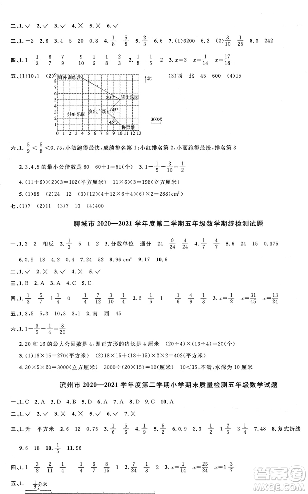 江西教育出版社2022陽光同學課時優(yōu)化作業(yè)五年級數(shù)學下冊QD青島版答案