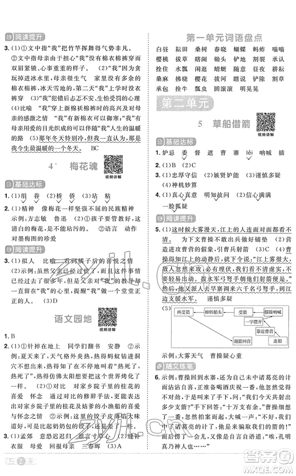 江西教育出版社2022陽光同學(xué)課時(shí)優(yōu)化作業(yè)五年級語文下冊RJ人教版菏澤專版答案