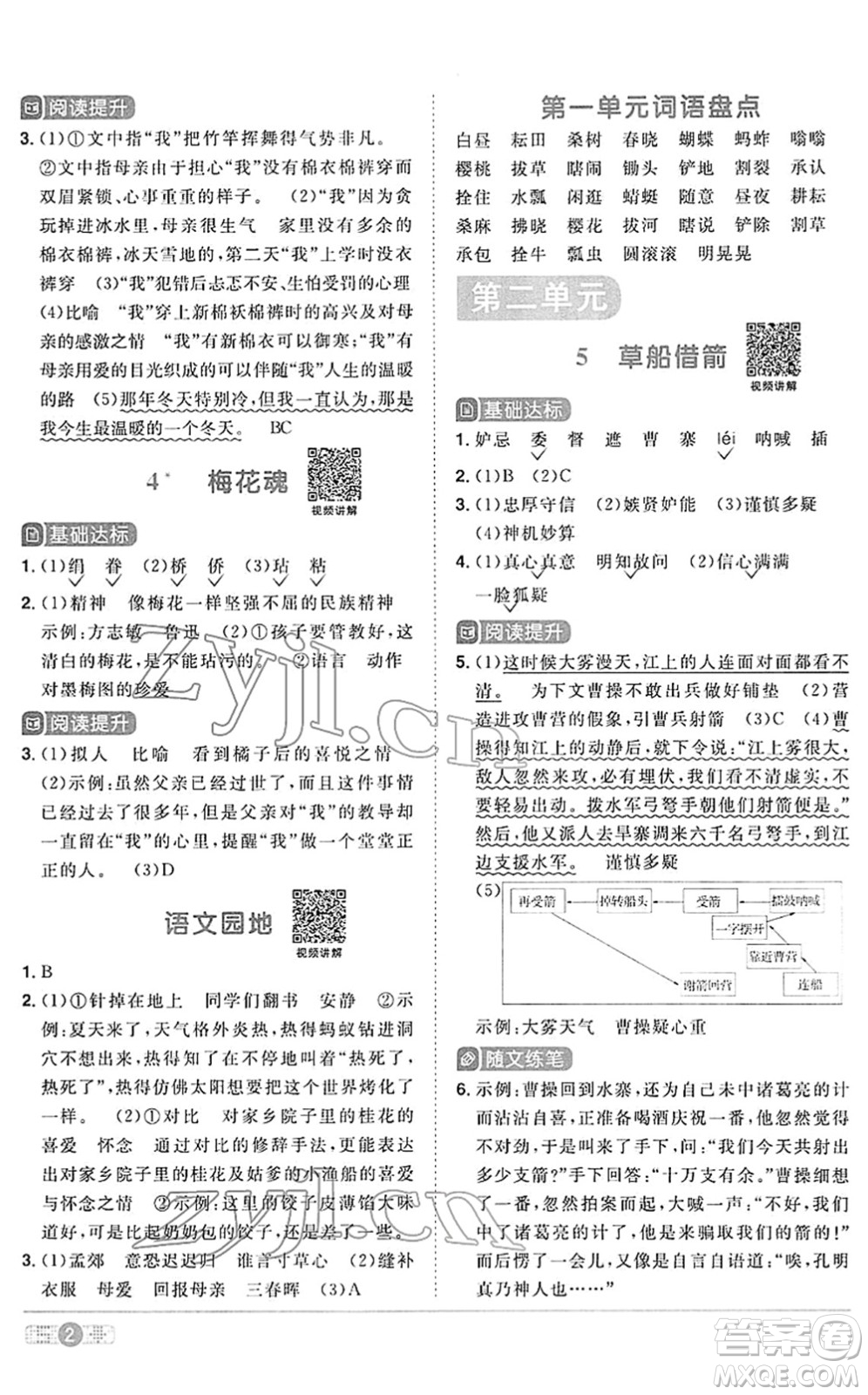 江西教育出版社2022陽(yáng)光同學(xué)課時(shí)優(yōu)化作業(yè)五年級(jí)語(yǔ)文下冊(cè)RJ人教版答案