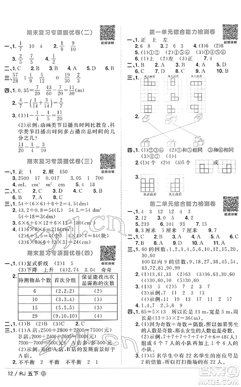 福建少年兒童出版社2022陽(yáng)光同學(xué)課時(shí)優(yōu)化作業(yè)五年級(jí)數(shù)學(xué)下冊(cè)RJ人教版福建專(zhuān)版答案