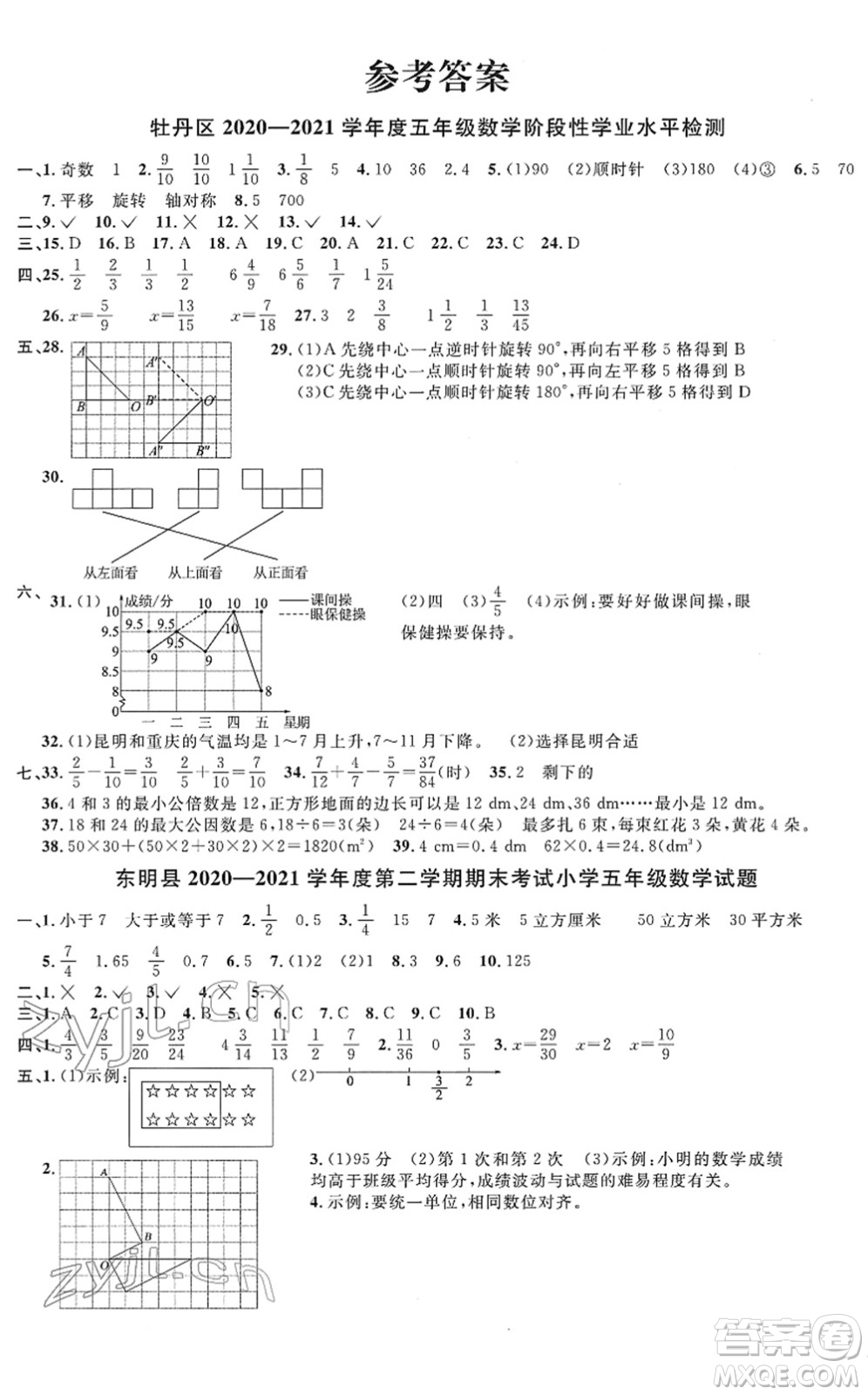 江西教育出版社2022陽光同學課時優(yōu)化作業(yè)五年級數(shù)學下冊RJ人教版菏澤專版答案