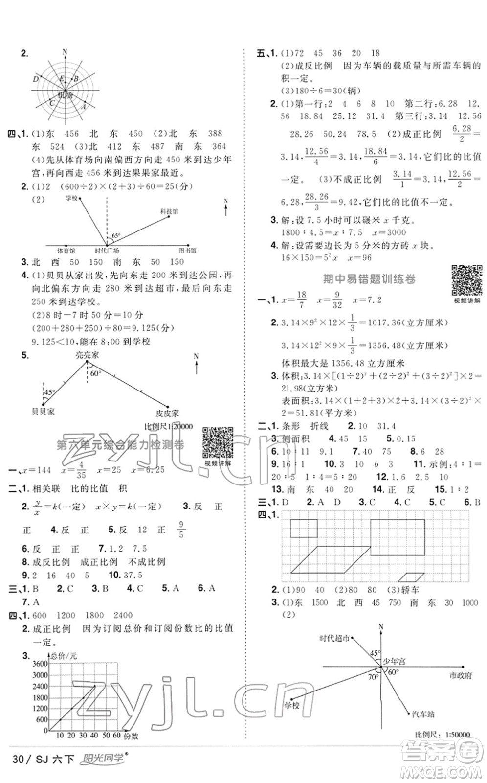 江西教育出版社2022陽(yáng)光同學(xué)課時(shí)優(yōu)化作業(yè)六年級(jí)數(shù)學(xué)下冊(cè)SJ蘇教版答案