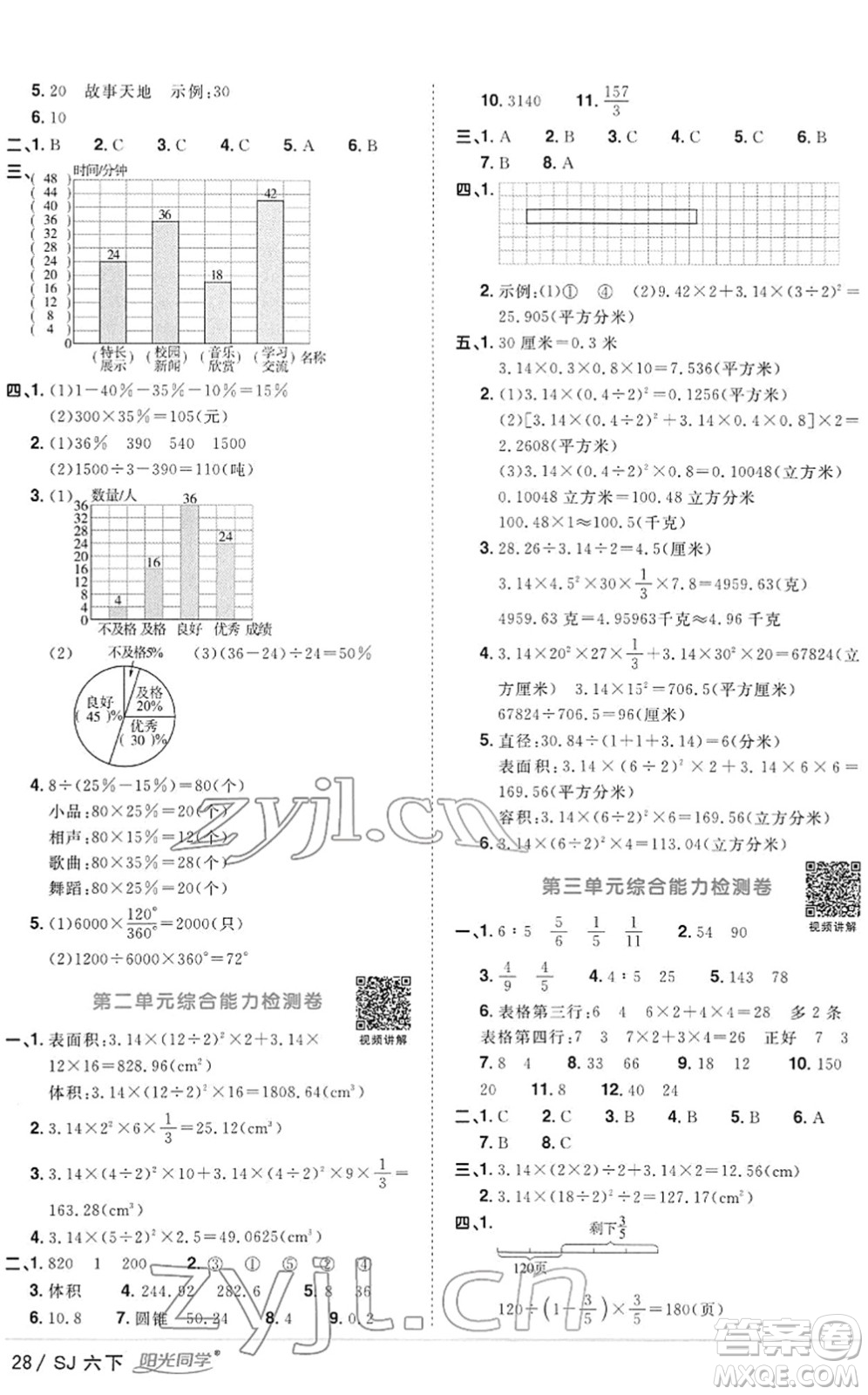 江西教育出版社2022陽(yáng)光同學(xué)課時(shí)優(yōu)化作業(yè)六年級(jí)數(shù)學(xué)下冊(cè)SJ蘇教版答案