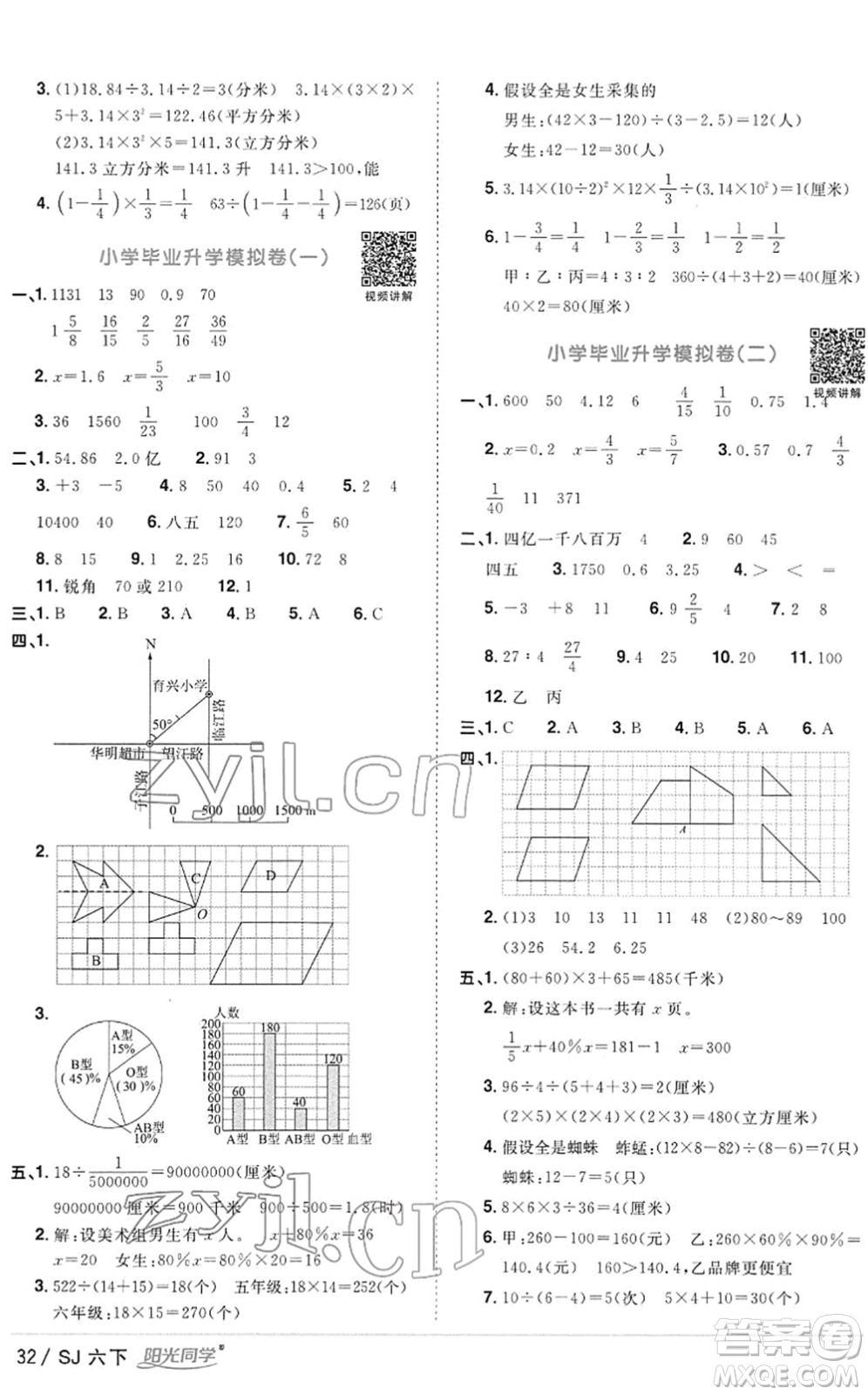 江西教育出版社2022陽(yáng)光同學(xué)課時(shí)優(yōu)化作業(yè)六年級(jí)數(shù)學(xué)下冊(cè)SJ蘇教版答案