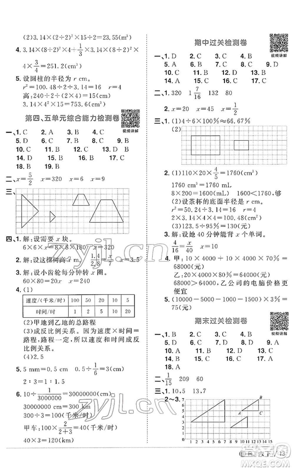 福建少年兒童出版社2022陽(yáng)光同學(xué)課時(shí)優(yōu)化作業(yè)六年級(jí)數(shù)學(xué)下冊(cè)RJ人教版福建專版答案