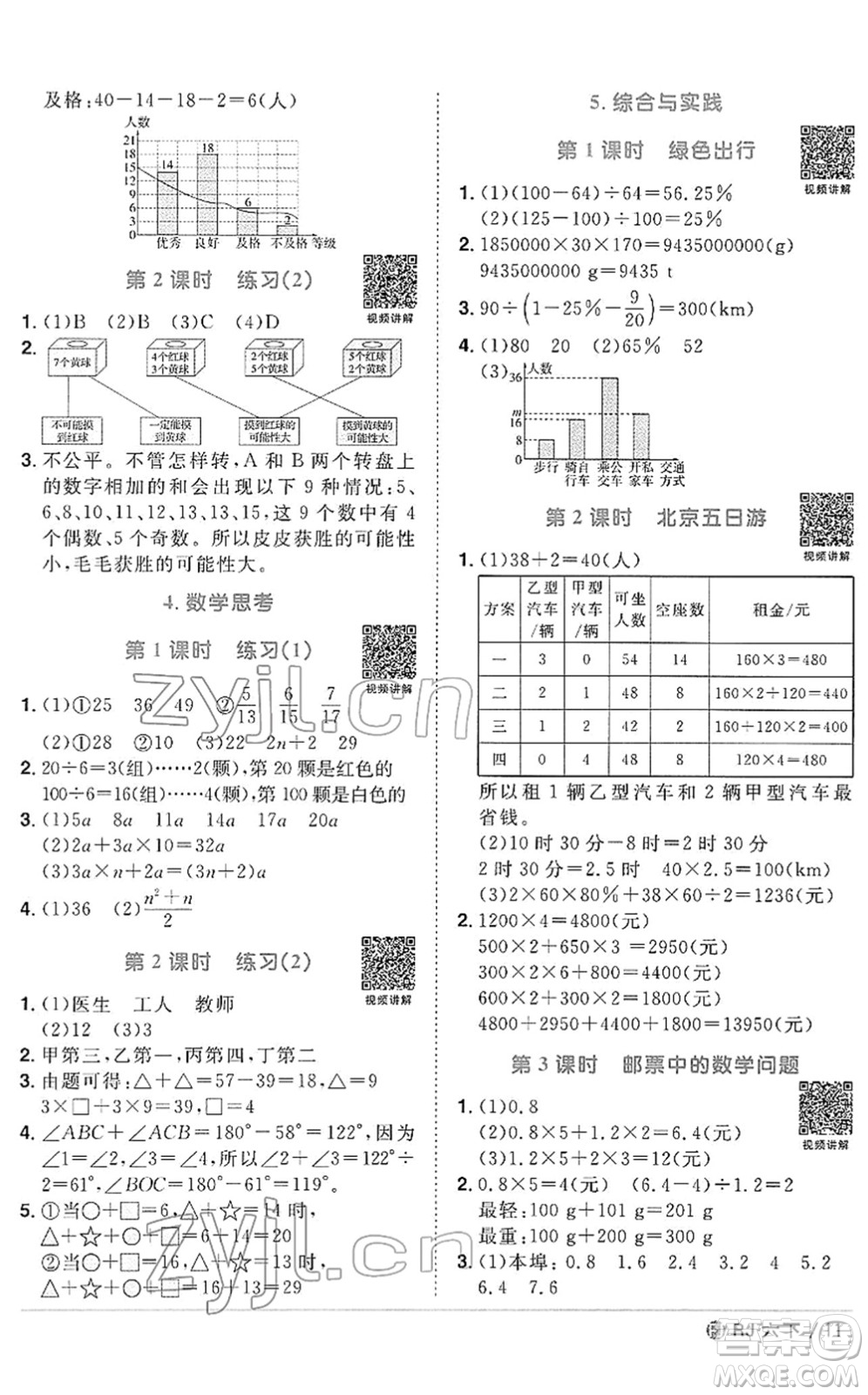 福建少年兒童出版社2022陽(yáng)光同學(xué)課時(shí)優(yōu)化作業(yè)六年級(jí)數(shù)學(xué)下冊(cè)RJ人教版福建專版答案