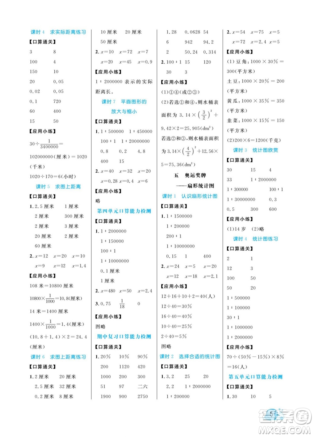 北方婦女兒童出版社2022黃岡口算天天練六年級下冊數(shù)學(xué)QD青島版答案