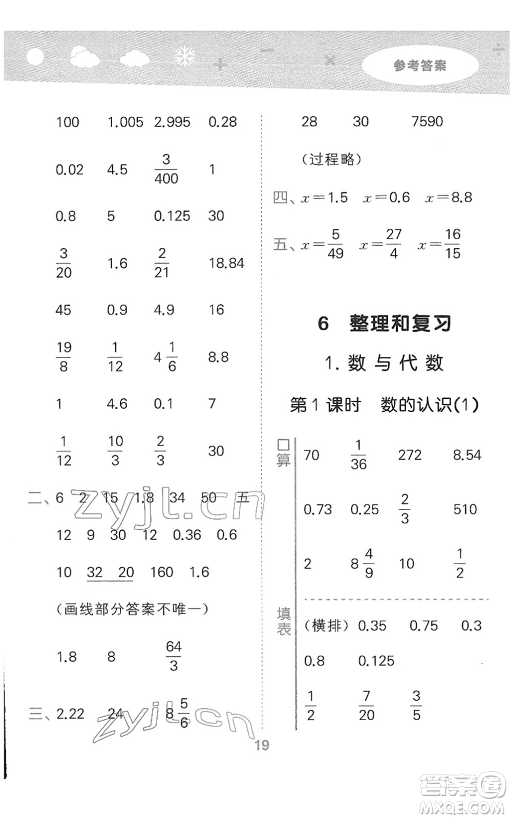 教育科學(xué)出版社2022小學(xué)口算大通關(guān)六年級(jí)數(shù)學(xué)下冊(cè)RJ人教版答案