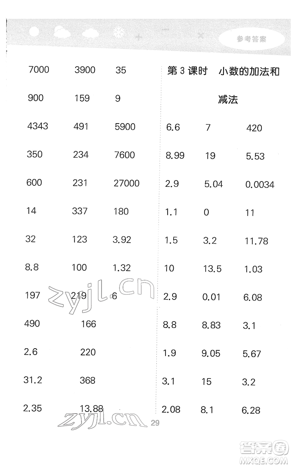 教育科學(xué)出版社2022小學(xué)口算大通關(guān)四年級(jí)數(shù)學(xué)下冊(cè)RJ人教版答案