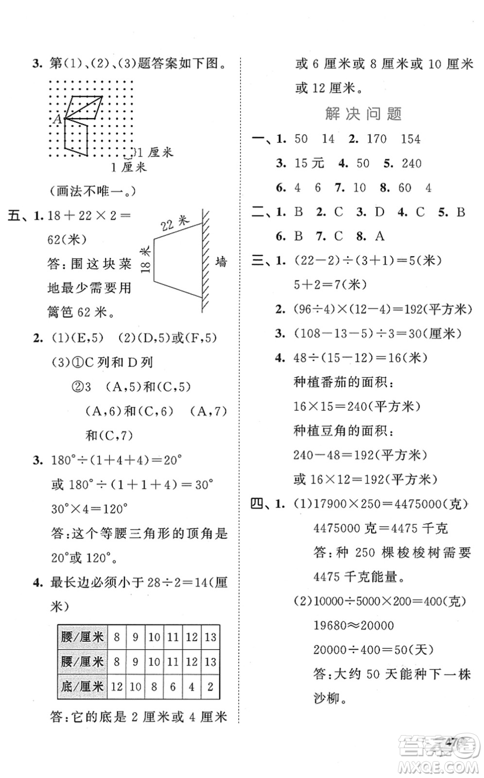 西安出版社2022春季53全優(yōu)卷四年級(jí)數(shù)學(xué)下冊(cè)SJ蘇教版答案