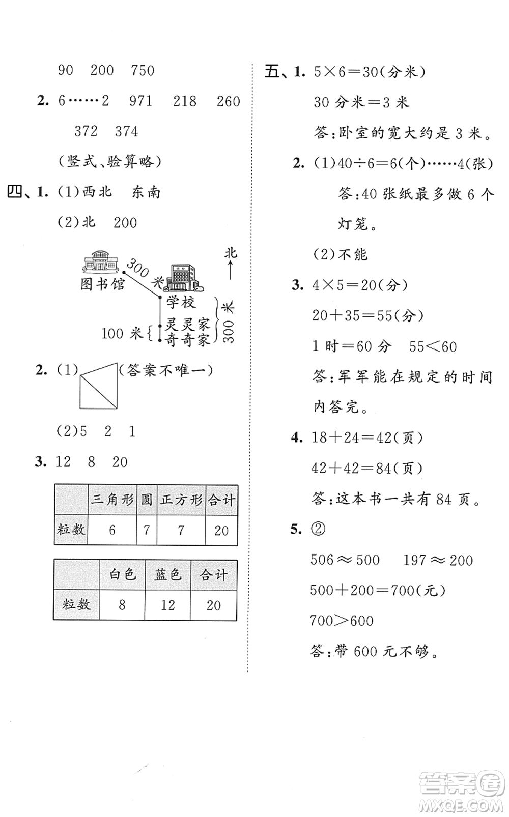 西安出版社2022春季53全優(yōu)卷二年級數(shù)學下冊SJ蘇教版答案