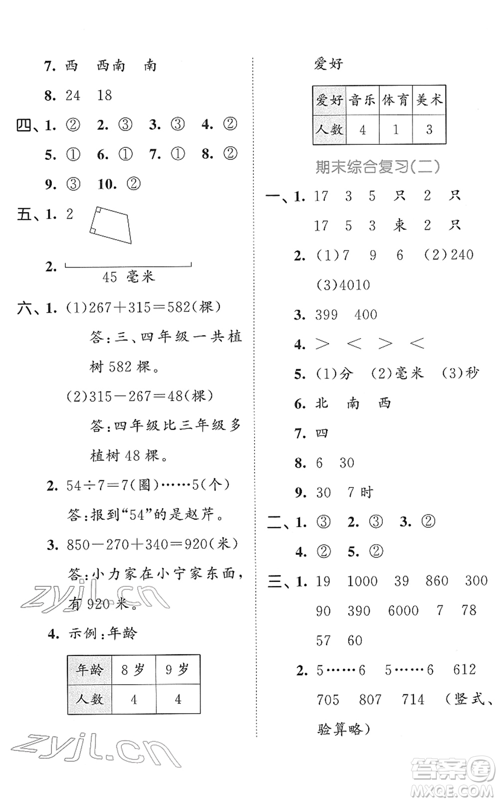 西安出版社2022春季53全優(yōu)卷二年級數(shù)學下冊SJ蘇教版答案