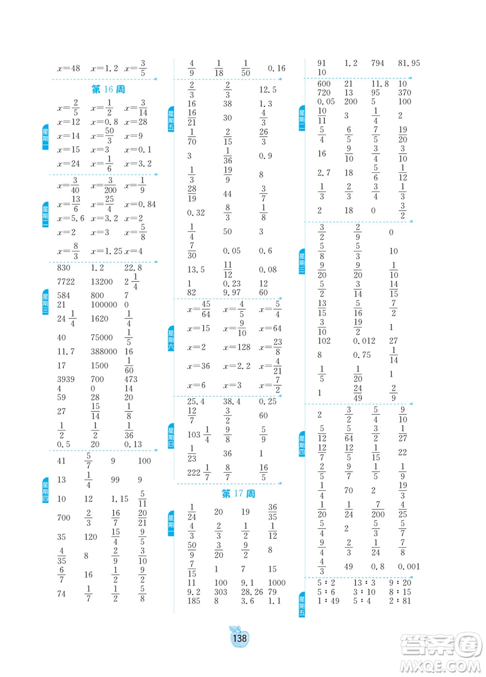 江蘇人民出版社2022小學(xué)數(shù)學(xué)計算高手六年級下冊BSD北師大版答案