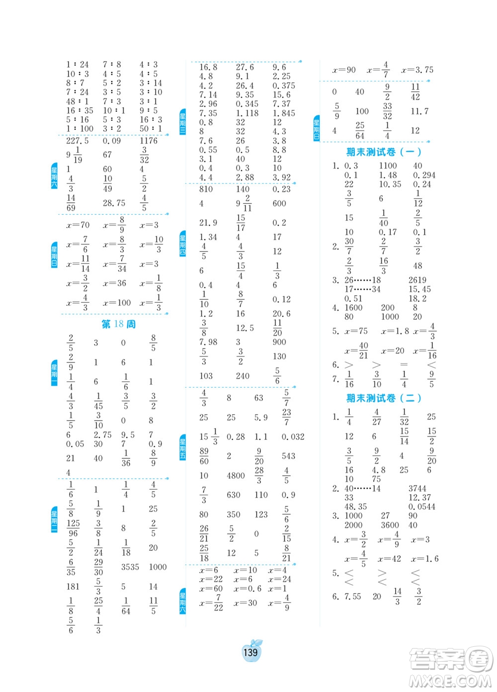 江蘇人民出版社2022小學(xué)數(shù)學(xué)計算高手六年級下冊BSD北師大版答案