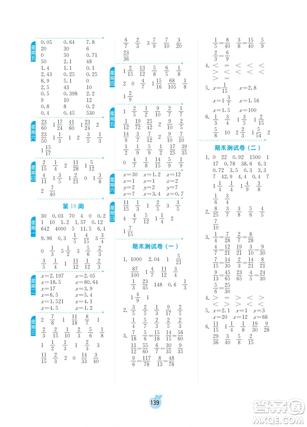 江蘇人民出版社2022小學(xué)數(shù)學(xué)計算高手五年級下冊JSJY蘇教版答案