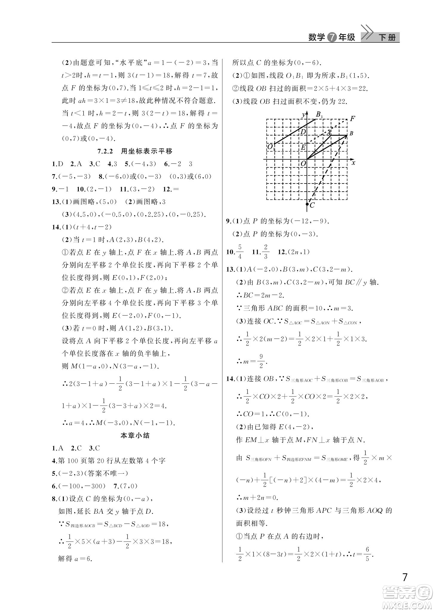 武漢出版社2022智慧學習天天向上課堂作業(yè)七年級數學下冊人教版答案