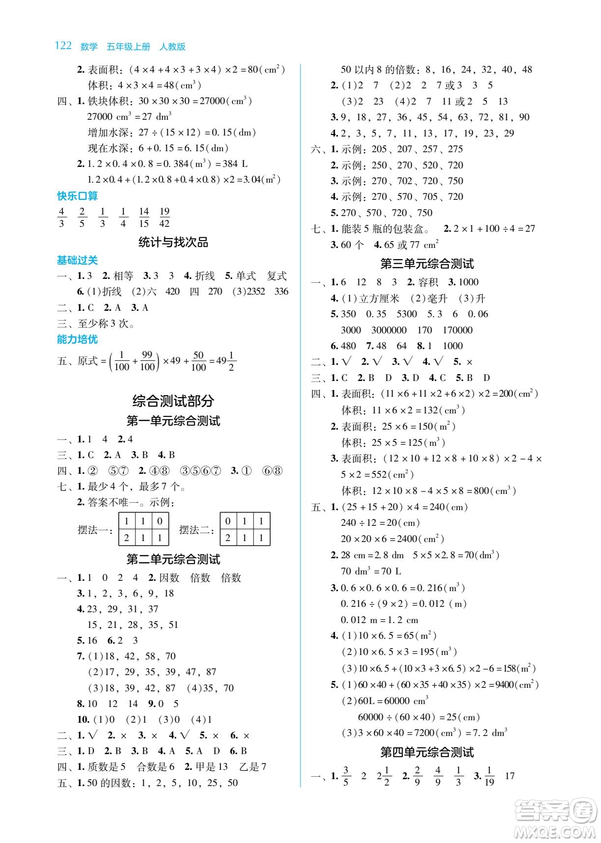 湖南教育出版社2022學法大視野五年級數(shù)學下冊人教版答案