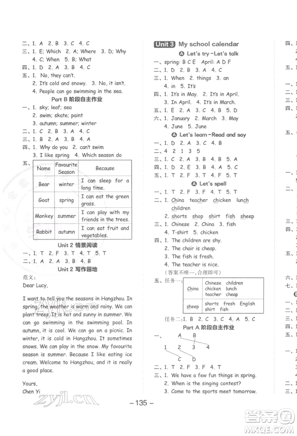 開(kāi)明出版社2022全品學(xué)練考五年級(jí)英語(yǔ)下冊(cè)人教版參考答案