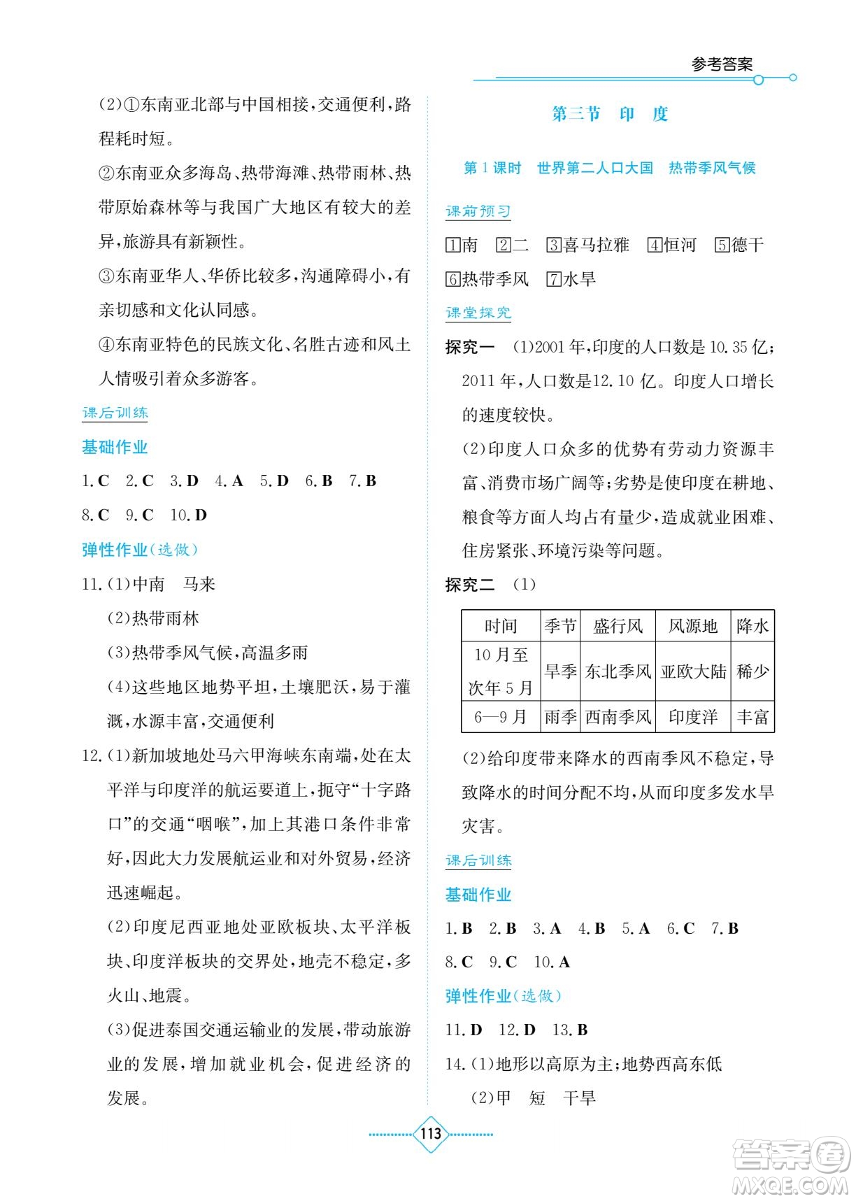 湖南教育出版社2022學(xué)法大視野七年級(jí)地理下冊(cè)人教版答案