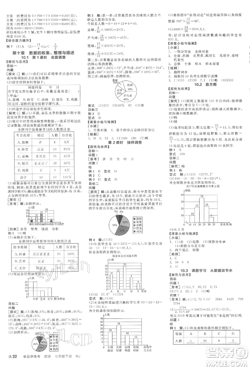 陽(yáng)光出版社2022全品學(xué)練考作業(yè)手冊(cè)七年級(jí)數(shù)學(xué)下冊(cè)人教版江西專版參考答案