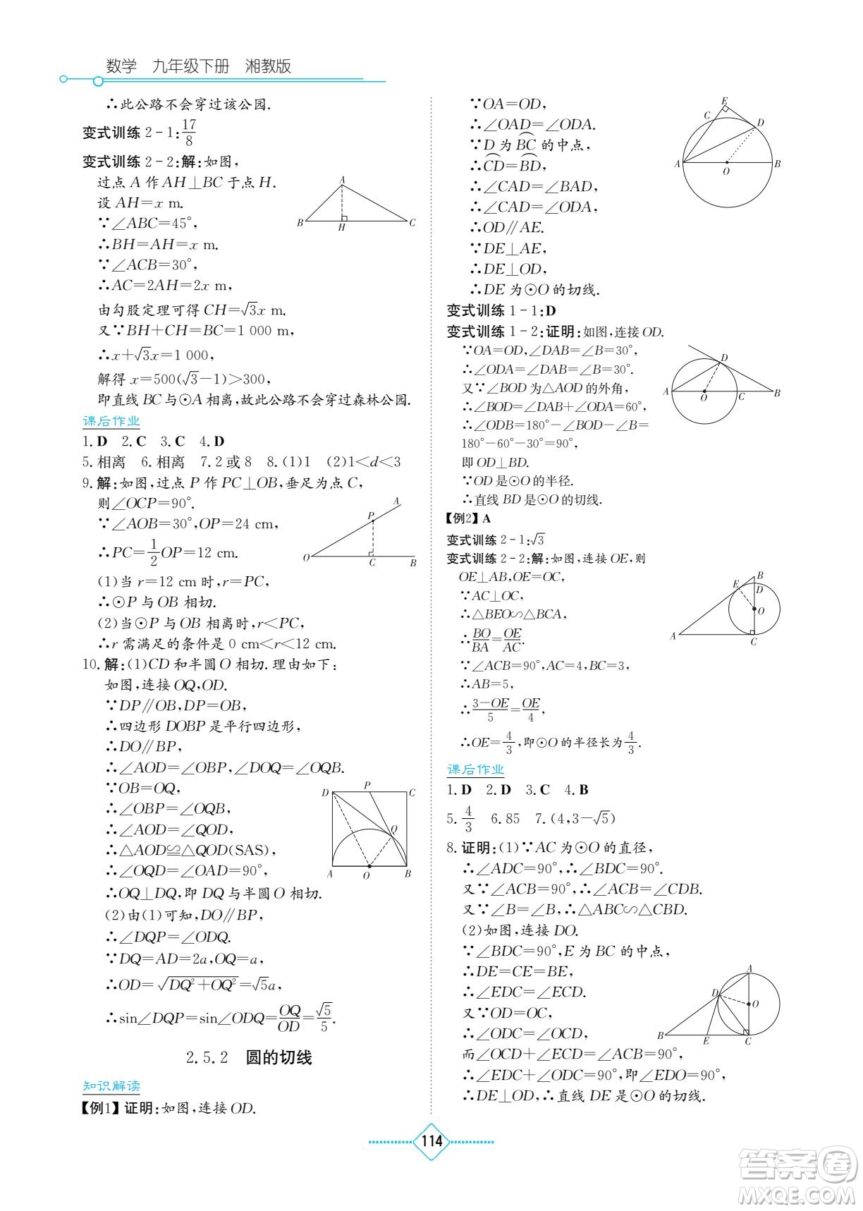 湖南教育出版社2022學法大視野九年級數(shù)學下冊湘教版答案