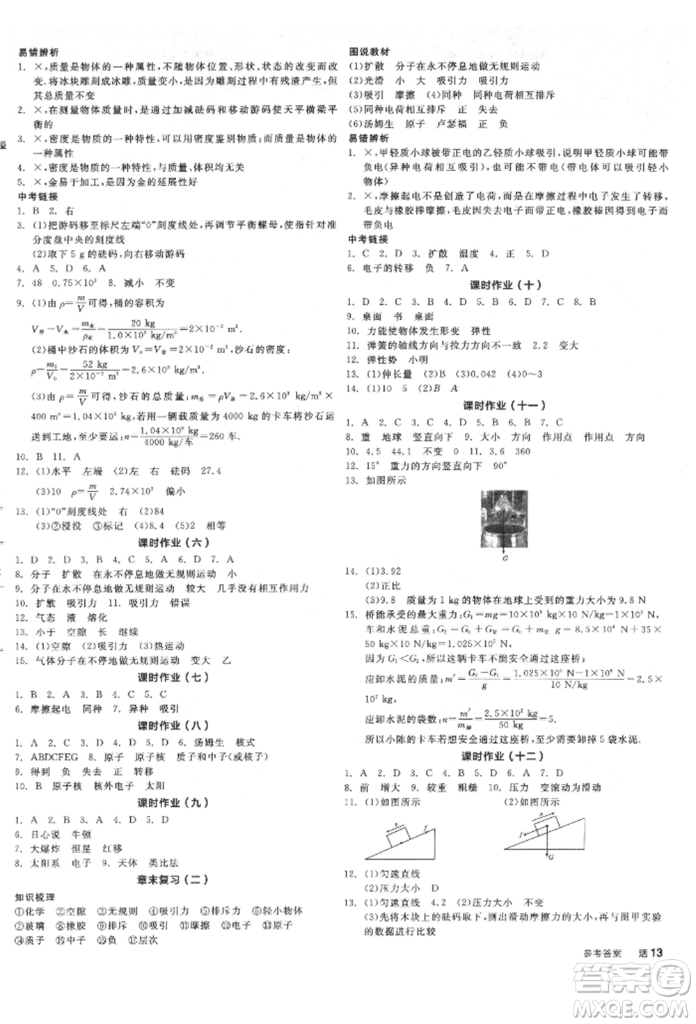 天津人民出版社2022全品學(xué)練考聽課手冊八年級物理下冊蘇科版參考答案