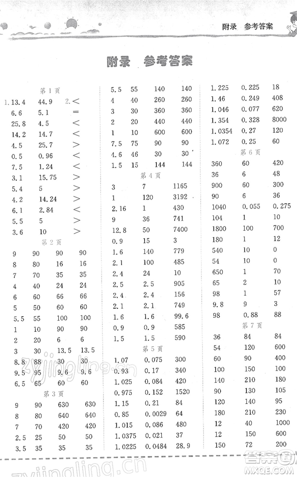 龍門書局2022黃岡小狀元口算速算練習(xí)冊(cè)六年級(jí)數(shù)學(xué)下冊(cè)R人教版答案