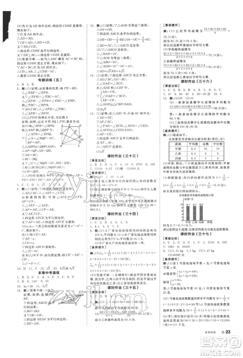 陽(yáng)光出版社2022全品學(xué)練考聽課手冊(cè)八年級(jí)數(shù)學(xué)下冊(cè)滬科版參考答案