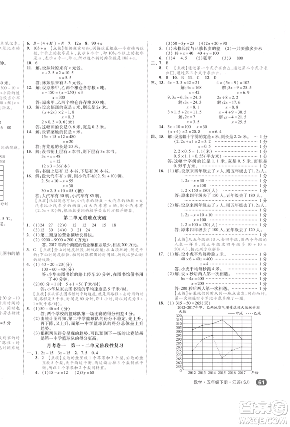 天津人民出版社2022全品小復(fù)習(xí)五年級(jí)數(shù)學(xué)下冊(cè)蘇教版江蘇專(zhuān)版參考答案