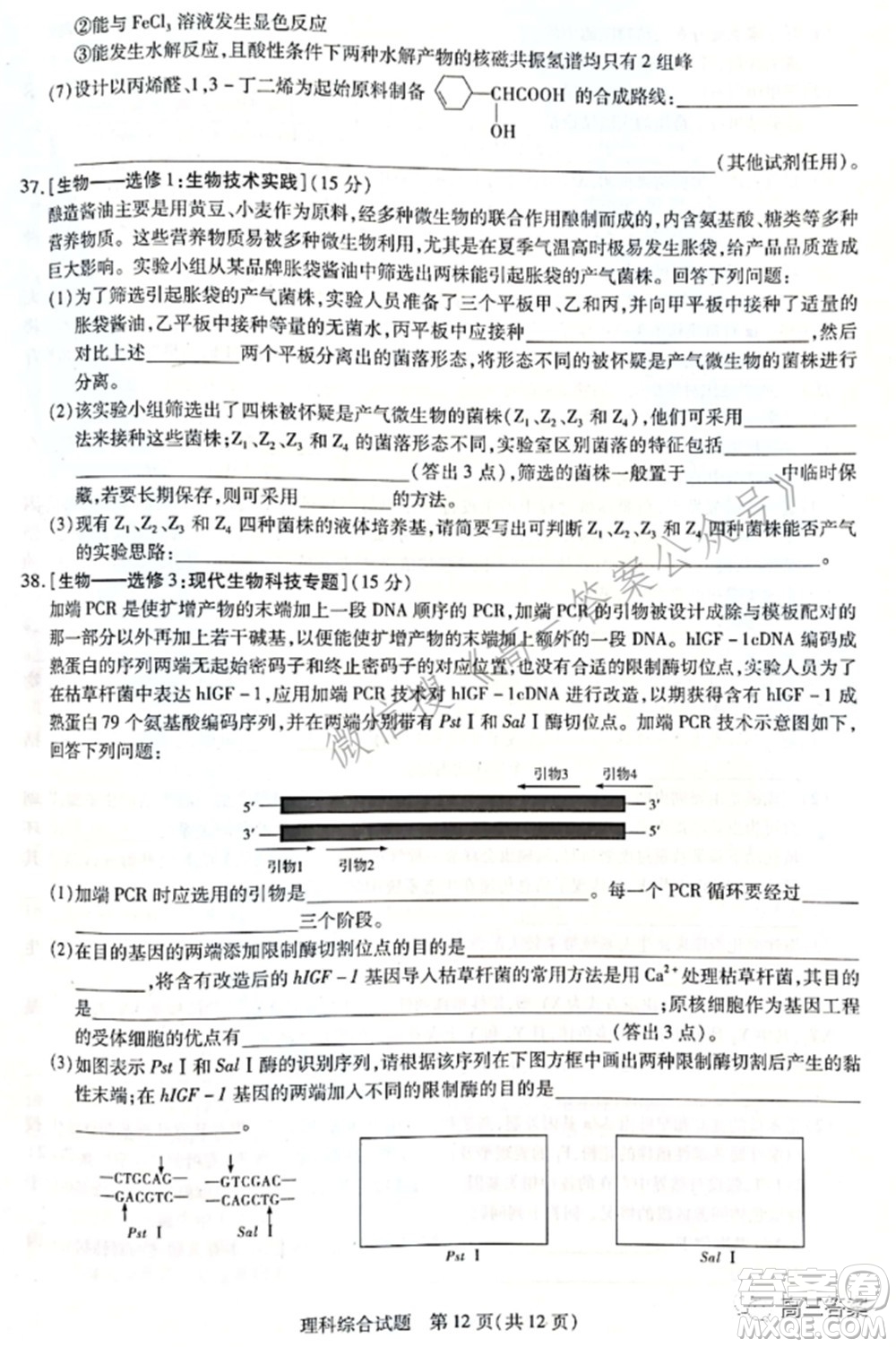 天一大聯(lián)考2021-2022學年高中畢業(yè)班階段性測試四理科綜合試題及答案