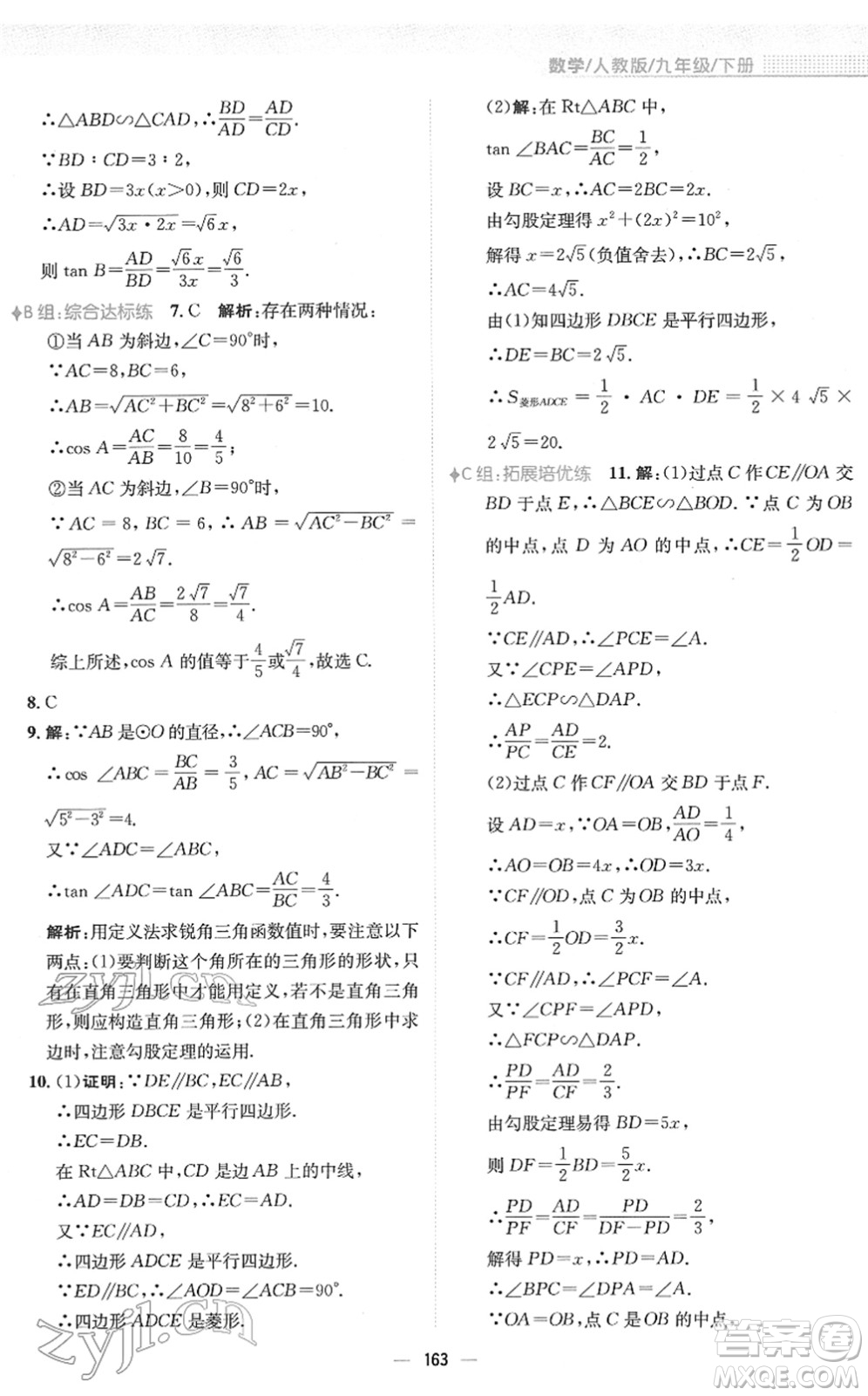 安徽教育出版社2022新編基礎(chǔ)訓(xùn)練九年級數(shù)學(xué)下冊人教版答案