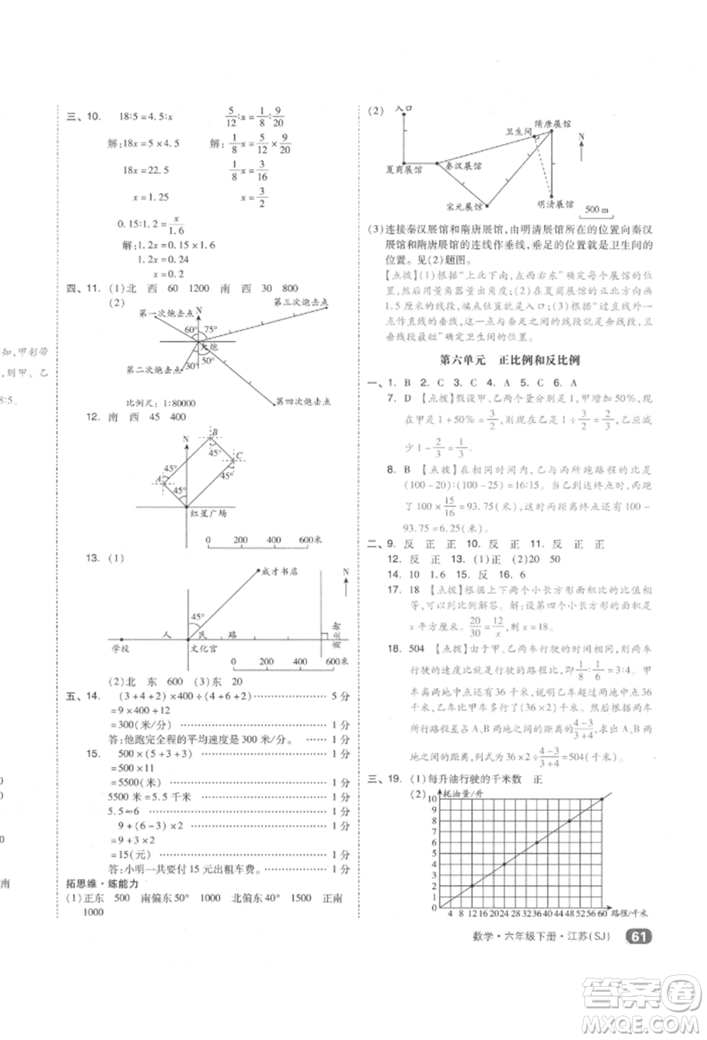 天津人民出版社2022全品小復習六年級數(shù)學下冊蘇教版江蘇專版參考答案