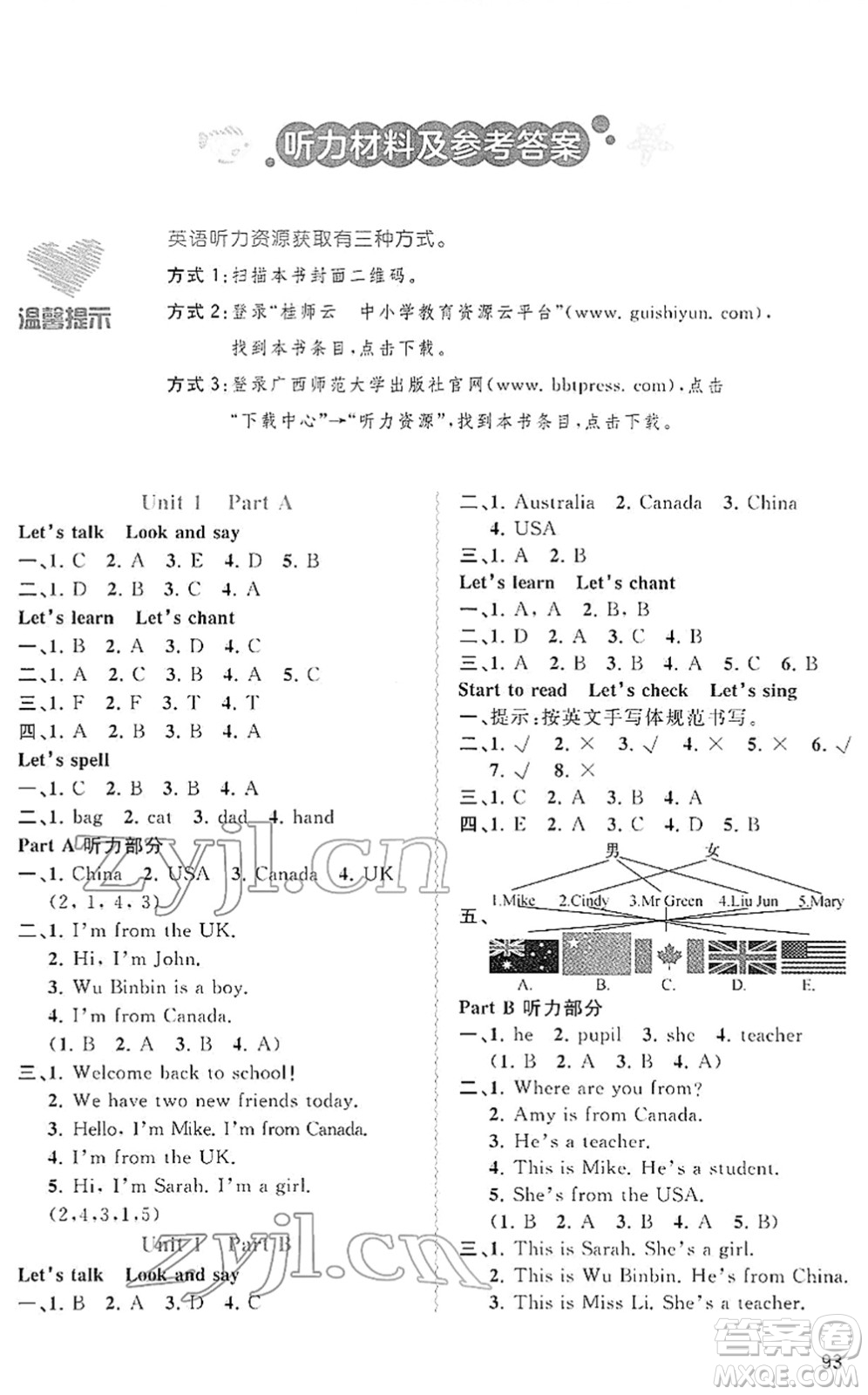 廣西教育出版社2022新課程學(xué)習(xí)與測(cè)評(píng)同步學(xué)習(xí)三年級(jí)英語(yǔ)下冊(cè)人教版答案