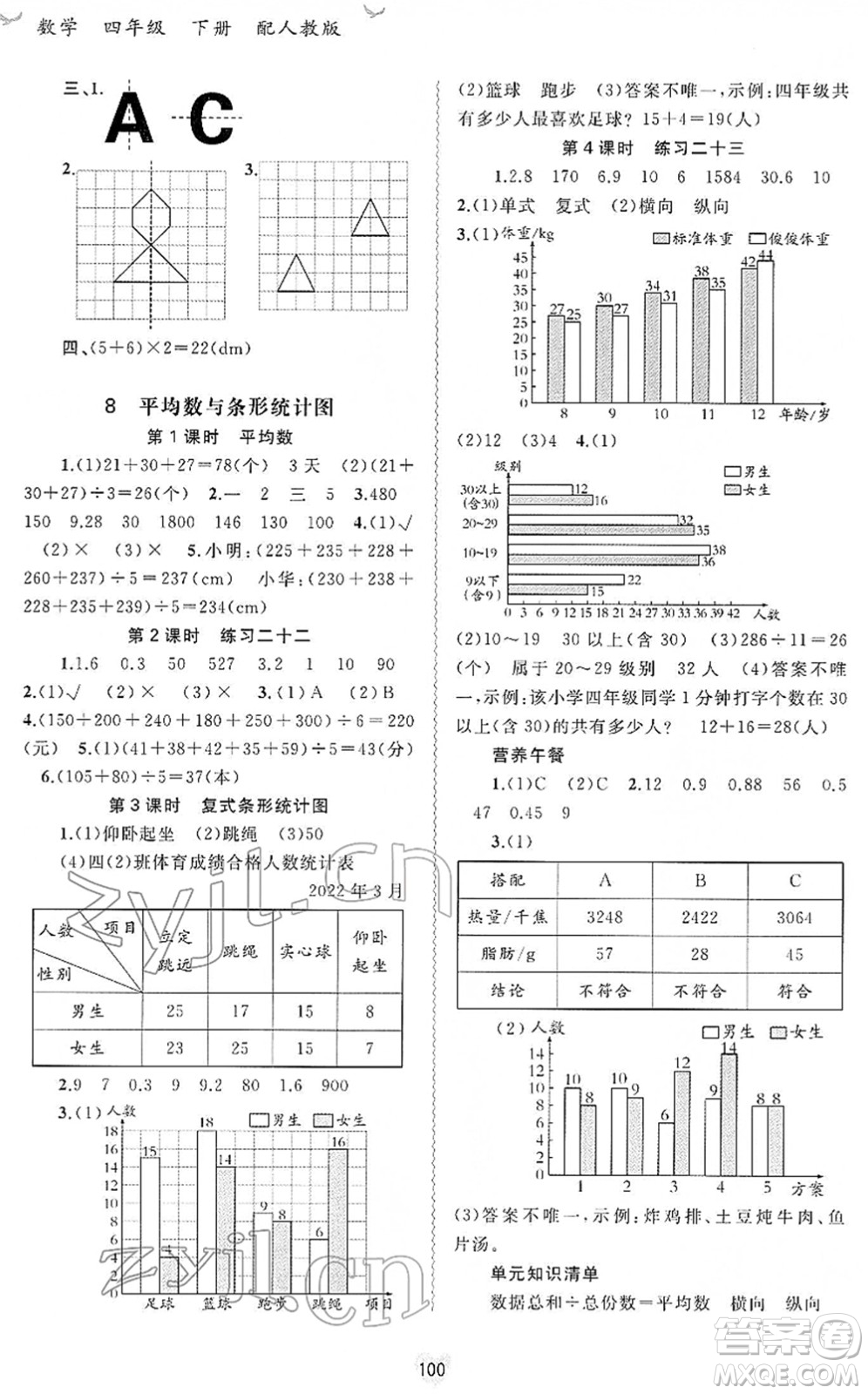 廣西教育出版社2022新課程學習與測評同步學習四年級數(shù)學下冊人教版答案