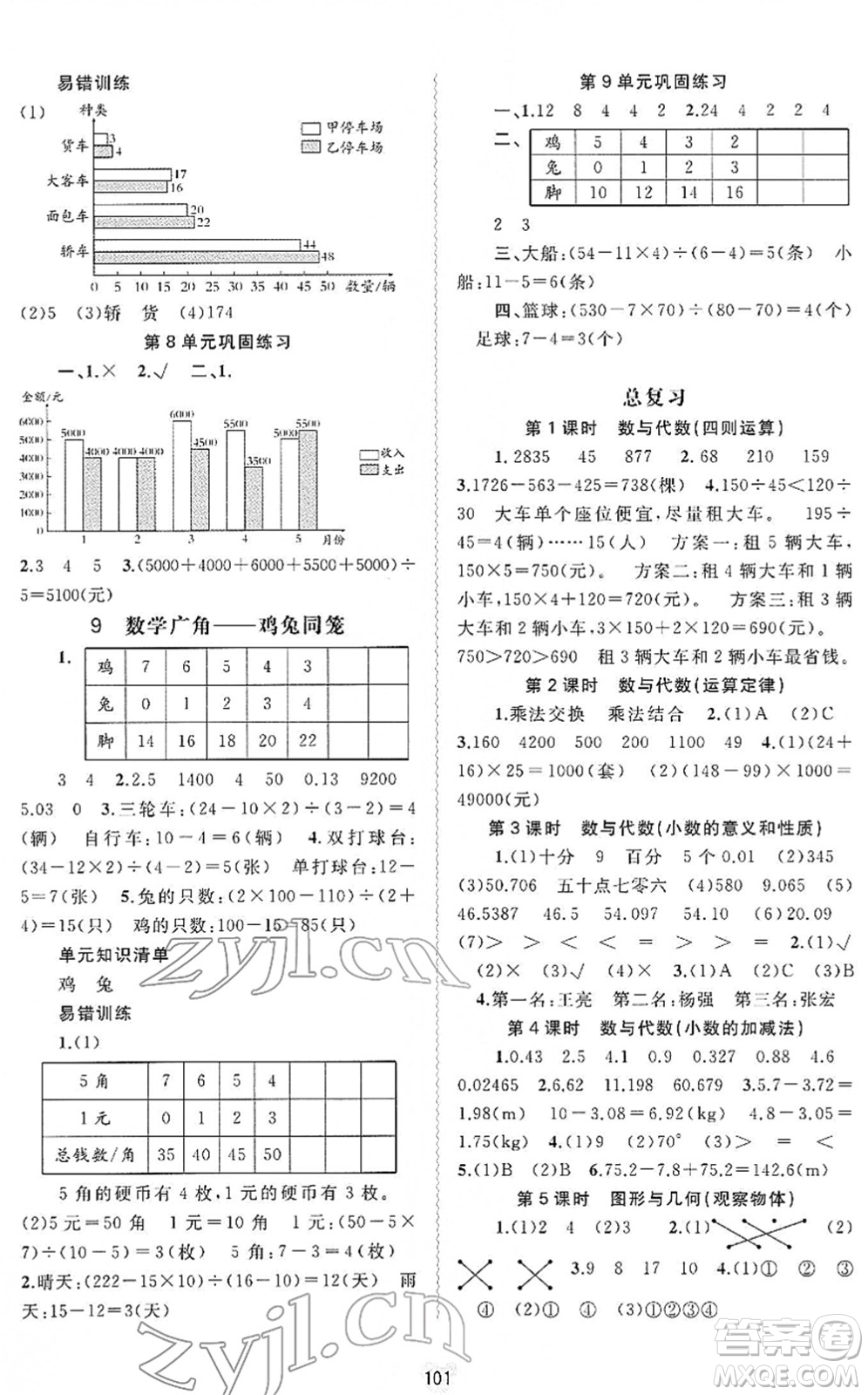 廣西教育出版社2022新課程學習與測評同步學習四年級數(shù)學下冊人教版答案