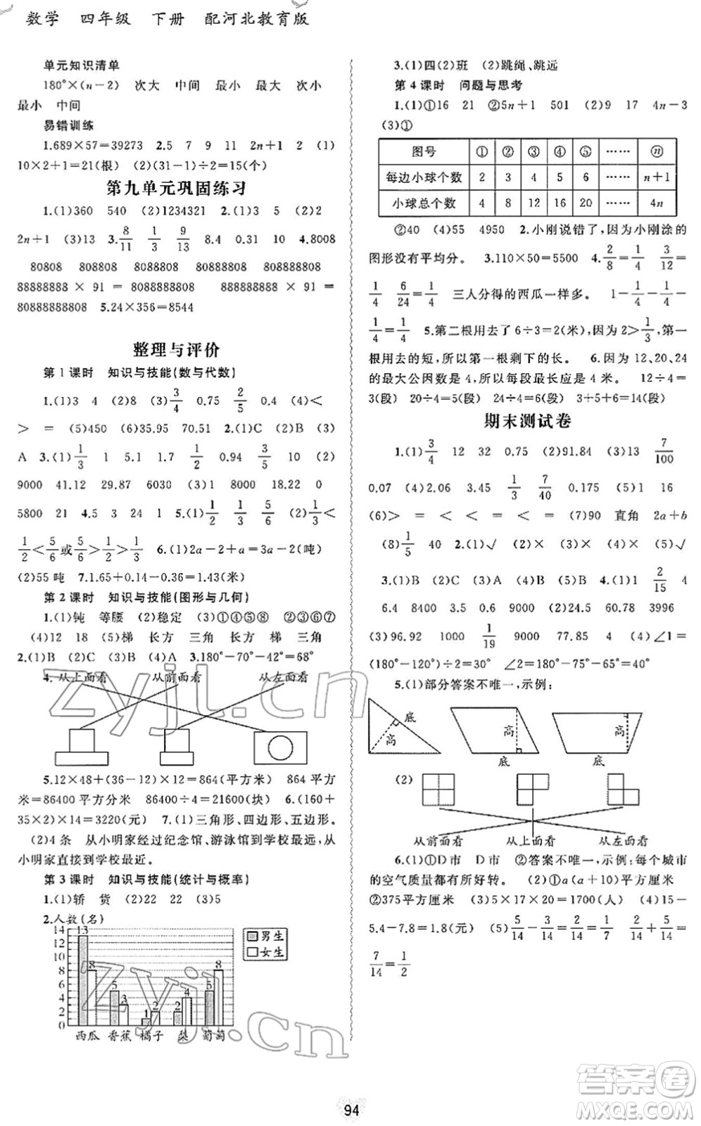 廣西教育出版社2022新課程學習與測評同步學習四年級數(shù)學下冊河北教育版答案