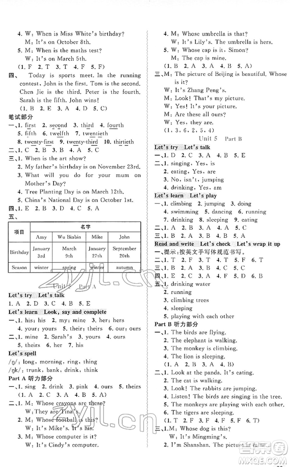 廣西教育出版社2022新課程學習與測評同步學習五年級英語下冊人教版答案