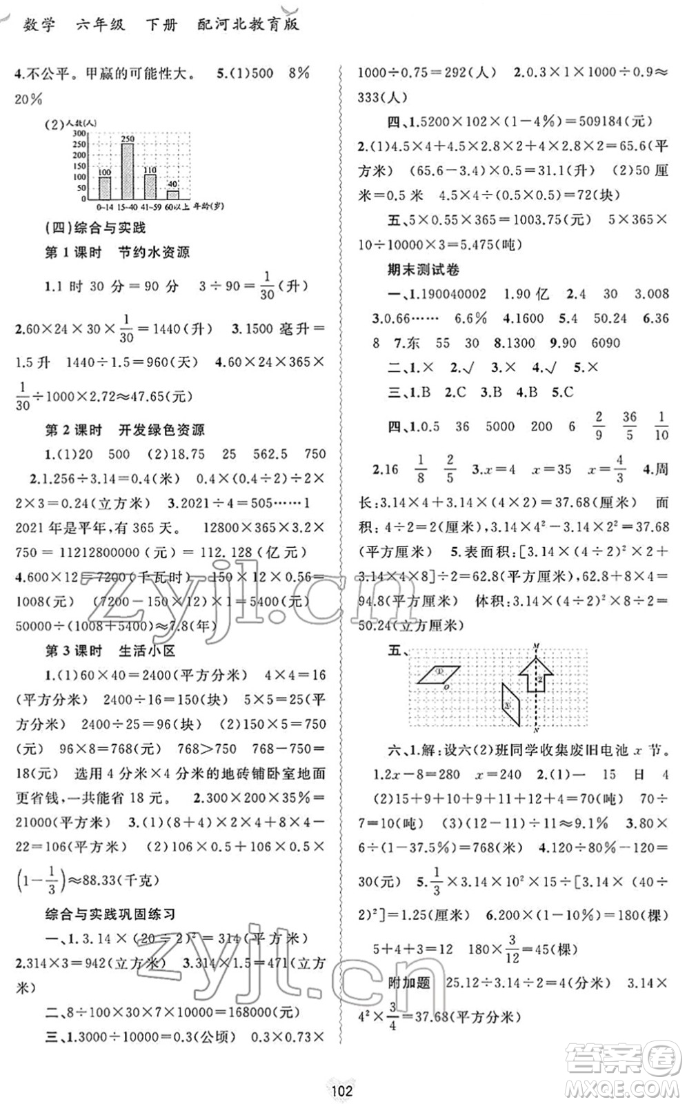 廣西教育出版社2022新課程學(xué)習(xí)與測評同步學(xué)習(xí)六年級數(shù)學(xué)下冊河北教育版答案