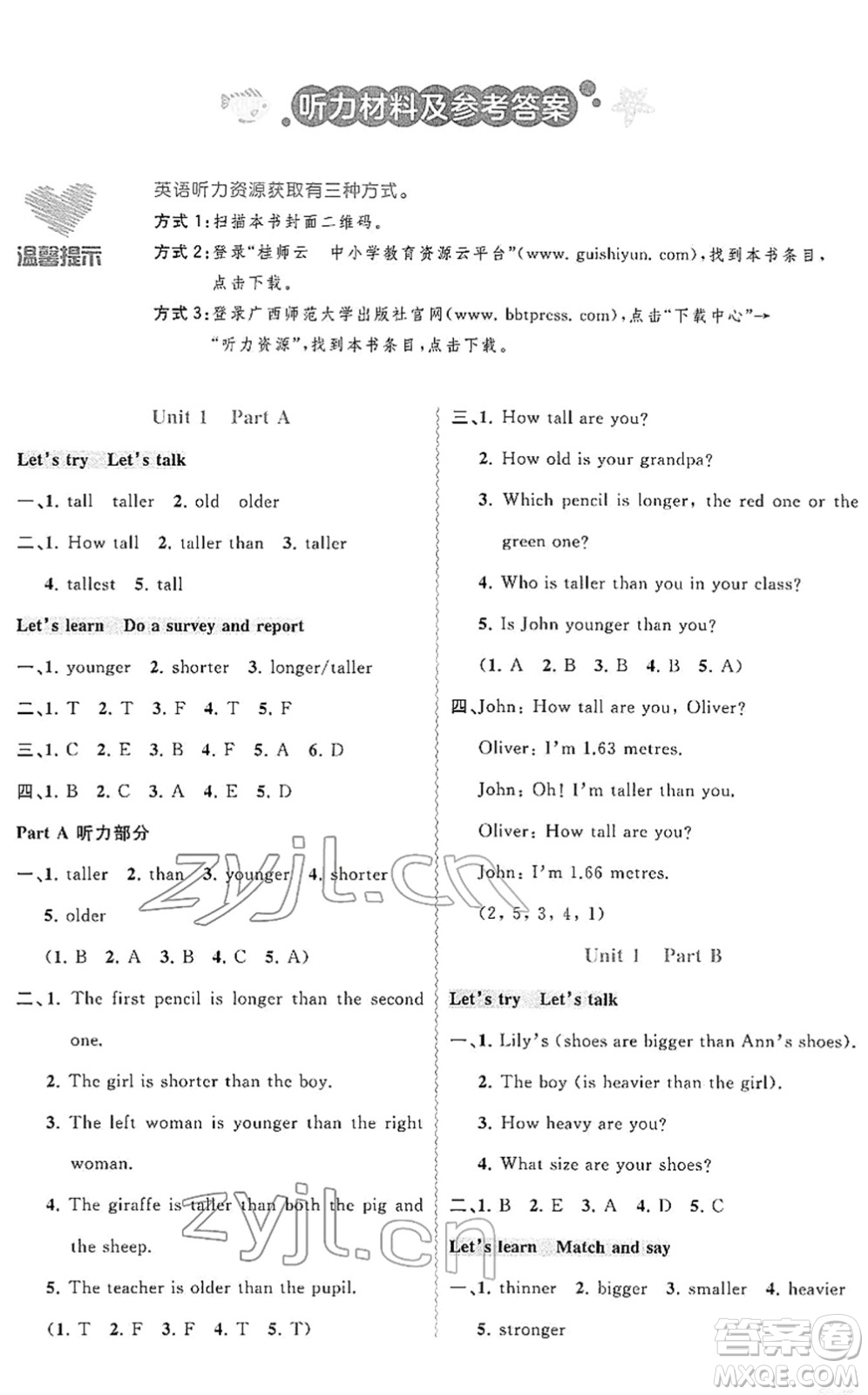 廣西教育出版社2022新課程學(xué)習(xí)與測評同步學(xué)習(xí)六年級英語下冊人教版答案