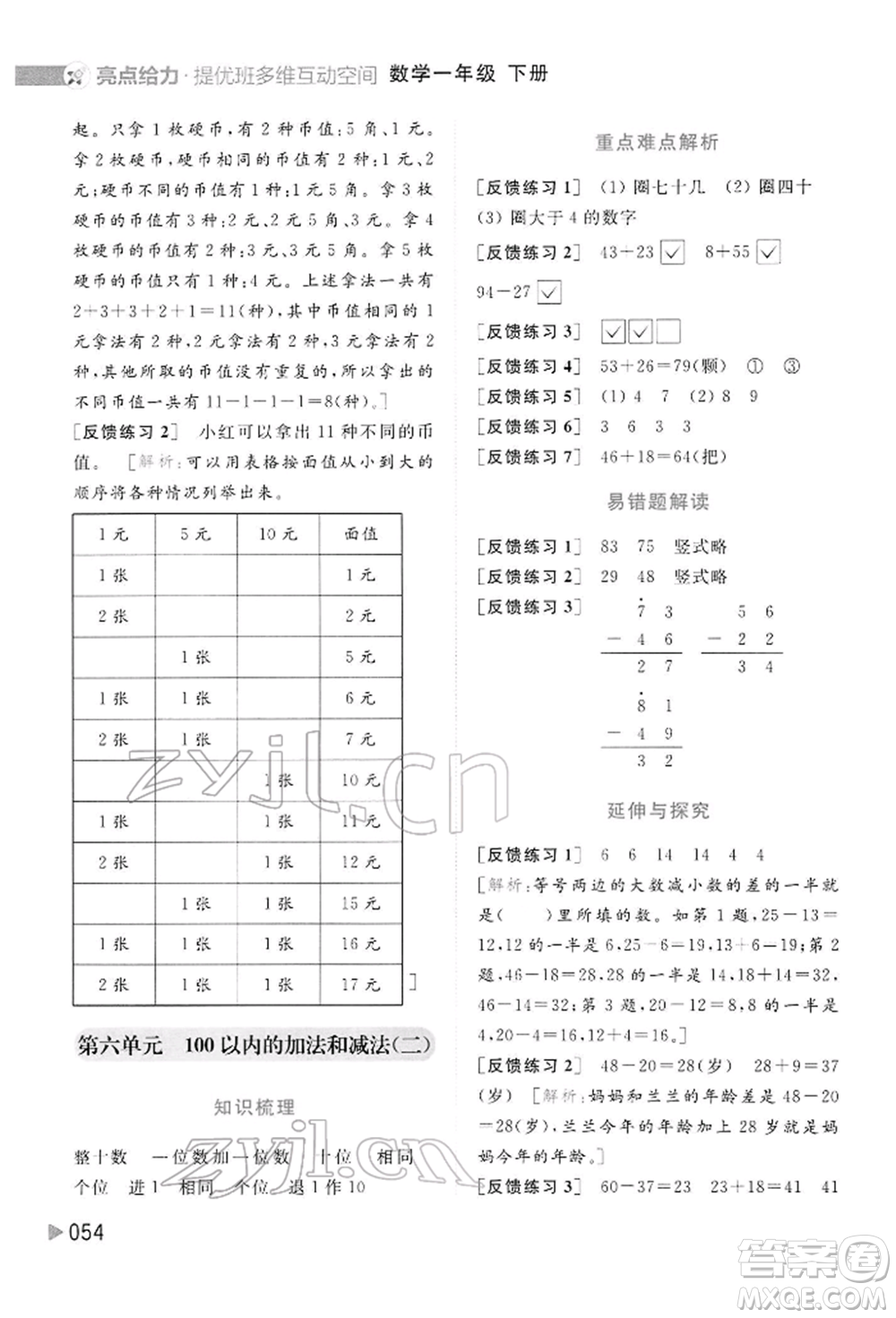 北京教育出版社2022亮點(diǎn)給力提優(yōu)班多維互動(dòng)空間一年級(jí)數(shù)學(xué)下冊(cè)蘇教版參考答案