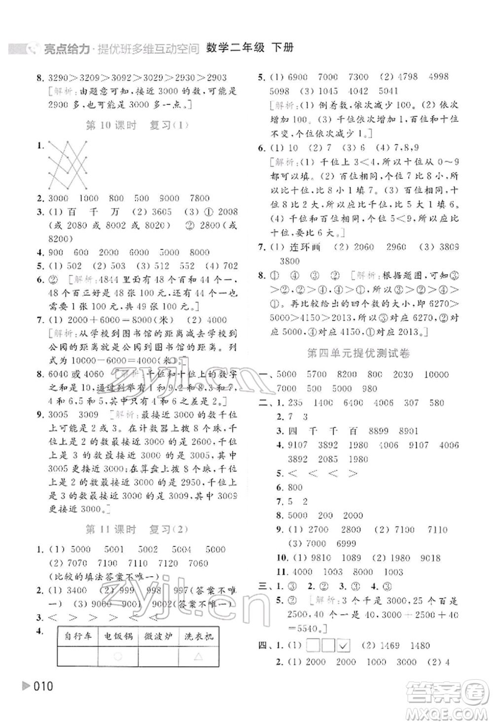 北京教育出版社2022亮點給力提優(yōu)班多維互動空間二年級數(shù)學(xué)下冊蘇教版參考答案